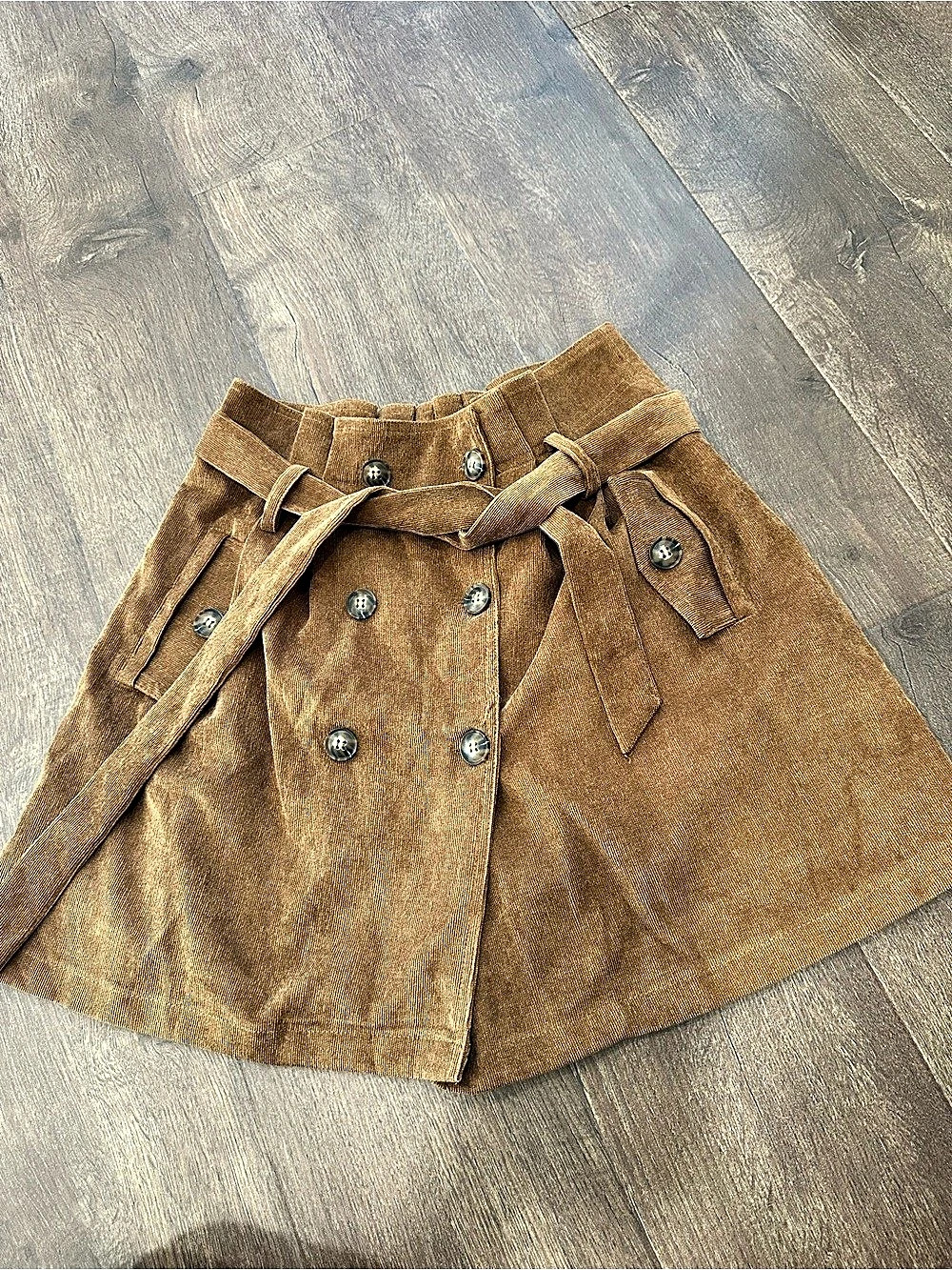 KLD Corduroy Tie Waist A-Line Skirt in Brown Size Small Like New